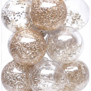 Set de 20 globuri de Craciun Sea Team, plastic, transparent/sampanie, 8 cm