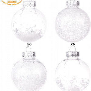 Set de 24 globuri de Craciun Sea Team, transparent/alb, plastic, 7 cm