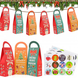 Set de 24 pungi cu autocolante pentru calendar de advente Gxhong, hartie, multicolor, 17 x 10,5 x 6 cm