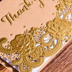Set de 25 felicitari si 25 plicuri Heartye, carton, bej/auriu, 8,8 x 13,9 cm