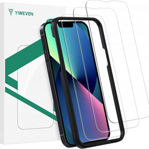 Set de 3 folii de sticla pentru iPhone 13/13 PRO YIWEVEN, transparent, 6,1 inchi