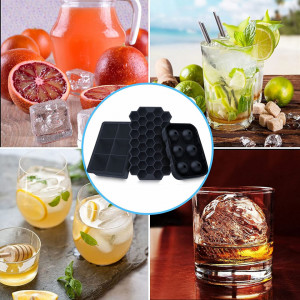 Set de 3 forme pentru cuburi de gheata ZHIYUANFANG, silicon, negru