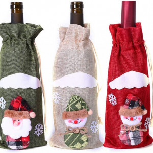 Set de 3 huse pentru sticlele de vin de Craciun Vohoney, textil, multicolor, 30 x 14 cm