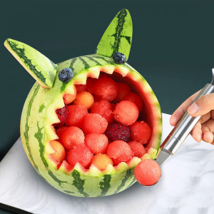 Set de 3 linguri pentru sculptura fructelor, otel inoxidabil, argintiu/negru, 20 x 3 cm