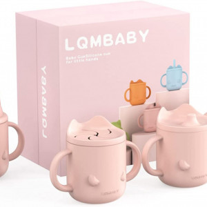 Set de 4 cani pentru bebelusi LQMBABY, silicon, roz, 13 x 8 cm