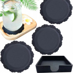Set de 4 coastere HotHome, silicon, negru, 10 x 10 cm