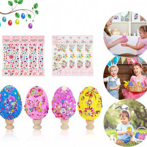 Set de 4 oua cu suport si 8 coli cu stickere TDCQ, lemn/polistiren/PVC, multicolor, 10 x 8 cm