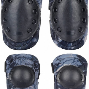 Set de 4 protectii coate/genunchi pentru ciclism BAIGIO, nailon/plastic/TPU, negru/camuflaj,