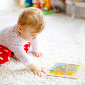 Set de 4 puzzle-uri pentru copii 1-4 ani ZERHOK, lemn, multicolor, 15 x 15 cm