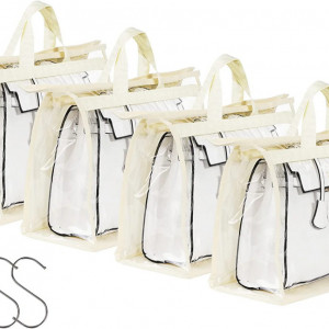 Set de 4 saci de depozitare a gentilor Puricon, transparent/bej, PVC, 28 X 17 X 38 cm