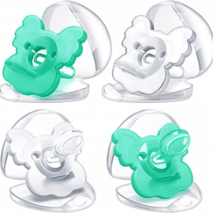 Set de 4 suzete pentru bebelusi 6-18 luni TYRY.HU, silicon, transparent/verde, 5 x 5,5 cm