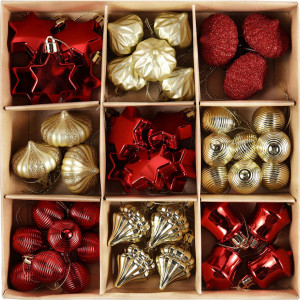 Set de 45 globuri de Craciun VALERY MADELYN, rosu/argintiu, plastic, 3,5 - 5 cm