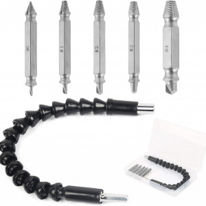 Set de 5 extractori cu surub si burghiu flexibil CHIFOOM, otel, argintiu, 58-63 HRC