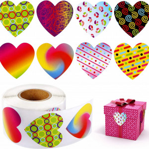 Set de 500 autocolante în formă de inimă Qpout, hartie de inalta calitate, multicolor, 4 x 4 cm