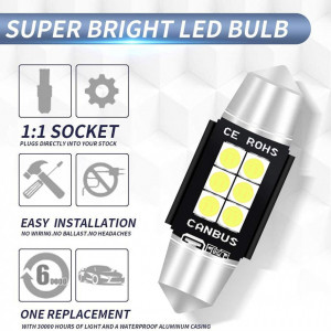 Set de 6 becuri LED C5W pentru Festoon DE3175 DE3021 DE3022 Kairiyard, 1,8 W, 3,3 x 1 cm