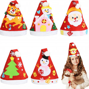 Set de 6 caciulite de Craciun cu accesorii pentru decorare TAROME, pasla, multicolor, 36 x 27 cm