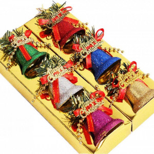 Set de 6 clopotei pentru bradul de Craciun BJ-SHOP, metal, multicolor, 3,5 cm