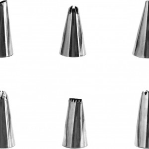 Set de 6 duze pentru coacere sau ornare prajituri HEIGOO, otel inoxidabil, argintiu, 3,2 x 1,7 cm
