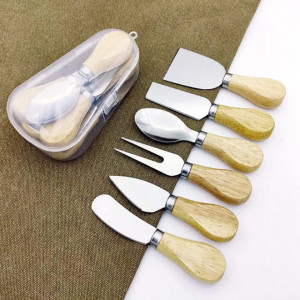 Set de 6 spatule pentru branza JDwinwin, lemn/otel inoxidabil, argintiu/natur