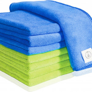 Set de 8 lavete de curatare, poliester/microfibra, verde/albastru, 25 x 25 cm