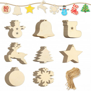 Set de 80 pandative pentru mestesuguri EKKONG, lemn, natur