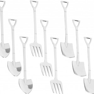 Set de 9 lingurite/furculite pentru desert OVNSHVN, otel inoxidabil, argintiu, 12 cm
