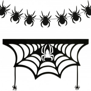 Set de banner si decor de Halloween Qpout, pasla/hartie/plastic, negru, 4 m / 80 x 48 cm