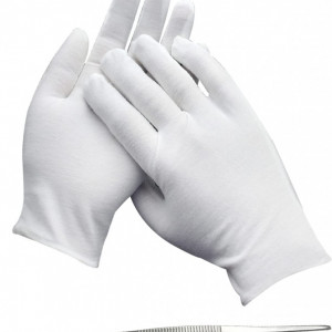 Set de manusi si o penseta HEIGOO, textil/otel inoxidabil, alb/argintiu