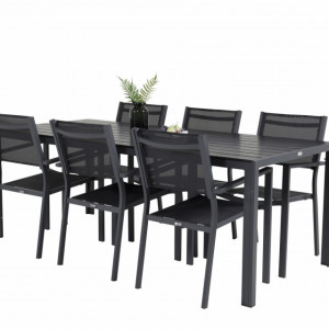 Set de o masa si 6 scaune de gradina Hiran, metal, negru/gri