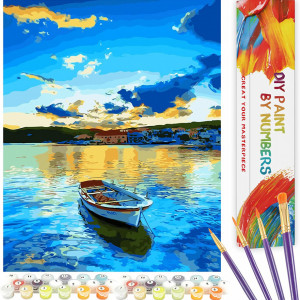 Set de pictura cu numere Wonzom, vopsea acrilica, barca, 40 x 50 cm