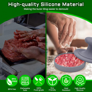 Set de presa pentru burger cu 100 hartii pentru separare Yizemay, silicon/otel inoxidabil, gri, 12 x 12 cm
