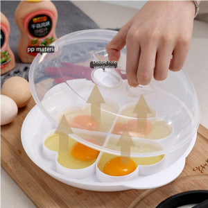 Set forma pentru oua cu capac OUKEYI, plastic, alb/transparent, 26,4 x 6,3 cm