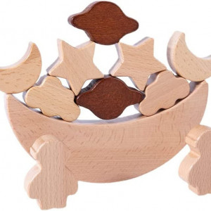 Set jucarii pentru copii Goorder, 11 piese, lemn masiv, natur/maro