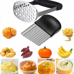 Set taietor/zdrobitor de cartofi YingCaiXu, otel inoxidabil, argintiu/negru