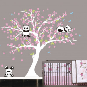 Sticker de perete BDECOLL, model copac/panda, vinil, multicolor,