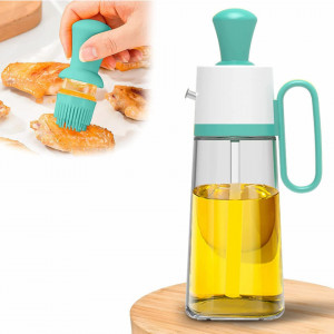 Sticla pentru ulei cu pulverizator si perie MORGIANA, sticla borosilicata/silicon, alb/albastru/transparent, 550 ml, 11 x 8.1 x 25.5 cm