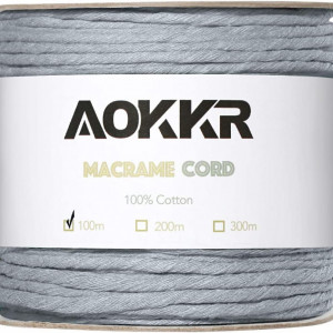 Sul de ata pentru macrame Aokkr, bumbac, gri, 100 m