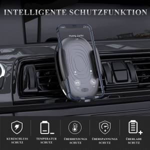Suport auto pentru telefon YARUI, cu functie de incarcare wireless, negru, 15W
