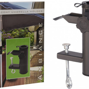 Suport pentru umbrela balcon / terasa Ambiance, cu sistem de prindere pe balustrada, metal, negru
