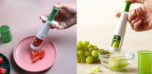 Taietor de fructe/legume pentru salata, verde/alb, otel inoxidabil/plastic, 20 x 7.5 x 7 cm