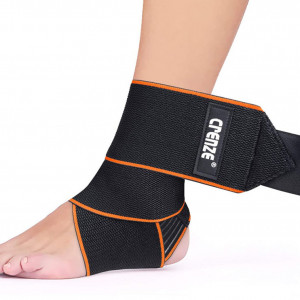 Bandaj reglabil pentru glezna Crenze, nailon, negru/albastru