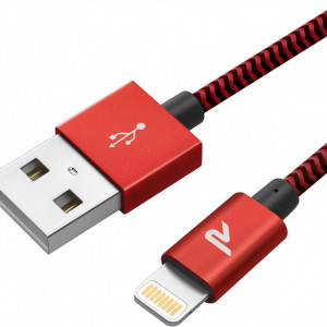 Cablu USB pentru Iphone RAMPOW, cu incarcare rapida, rosu/negru, 3 m