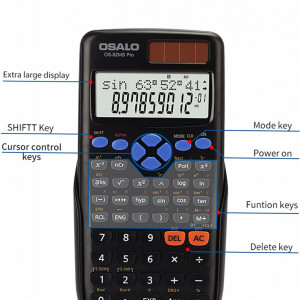Calculator stiintific cu 240 functii OSALO, negru, plastic, 165 x 84 mm