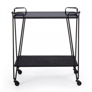 Carucior de servire Milton, metal/sticla, negru, 68 x 38 x 60 cm