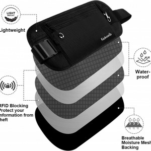 Centura pentru fitnes cu buzunar pentru telefon si casti Kookoomia, nailon, negru, 36 x 14,8 cm / 69-103 cm