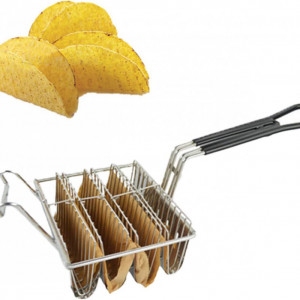 Cos de prajire cu 4 locuri pentru taco Gojiny, otel inoxidabil, argintiu, 185 x 165 x 90 x 240 mm