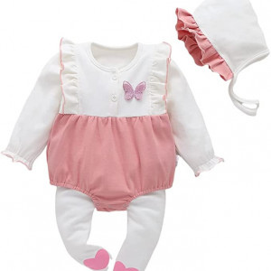 Costumas pentru bebelusi din 6 piese Cawndilla, bumbac, alb/roz, M, 3-6 luni