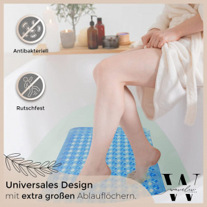 Covoras de baie antiaderent Waveliv, silicon, albastru deschis, 88 x 44 cm
