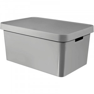 Cutie de depozitare cu capac Curver, plastic, gri, 45 L, 54,5 x 37 x 25 cm