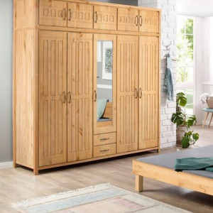 Dressing Antresole Home Affaire, lemn masiv, 5 usi, 1 oglinda, 190 x 220.5 x 60 cm